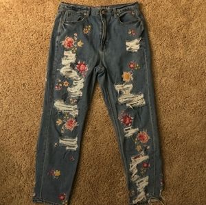 AE 12 Embroidered Floral Hi-rise Mom Jeans